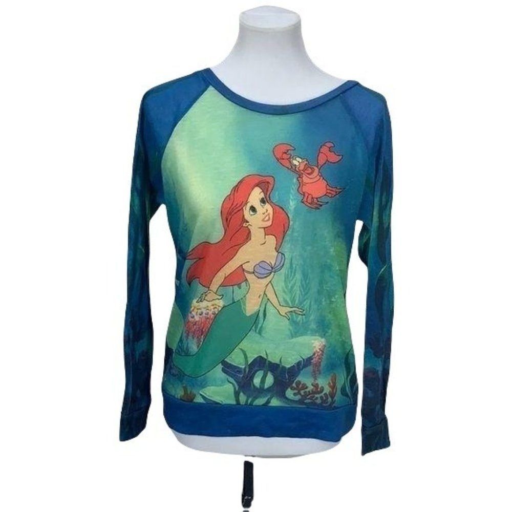 Disney The Little Mermaid Ariel Sebastian Long Sleeve‎ Shirt Blue Green SM/MD
